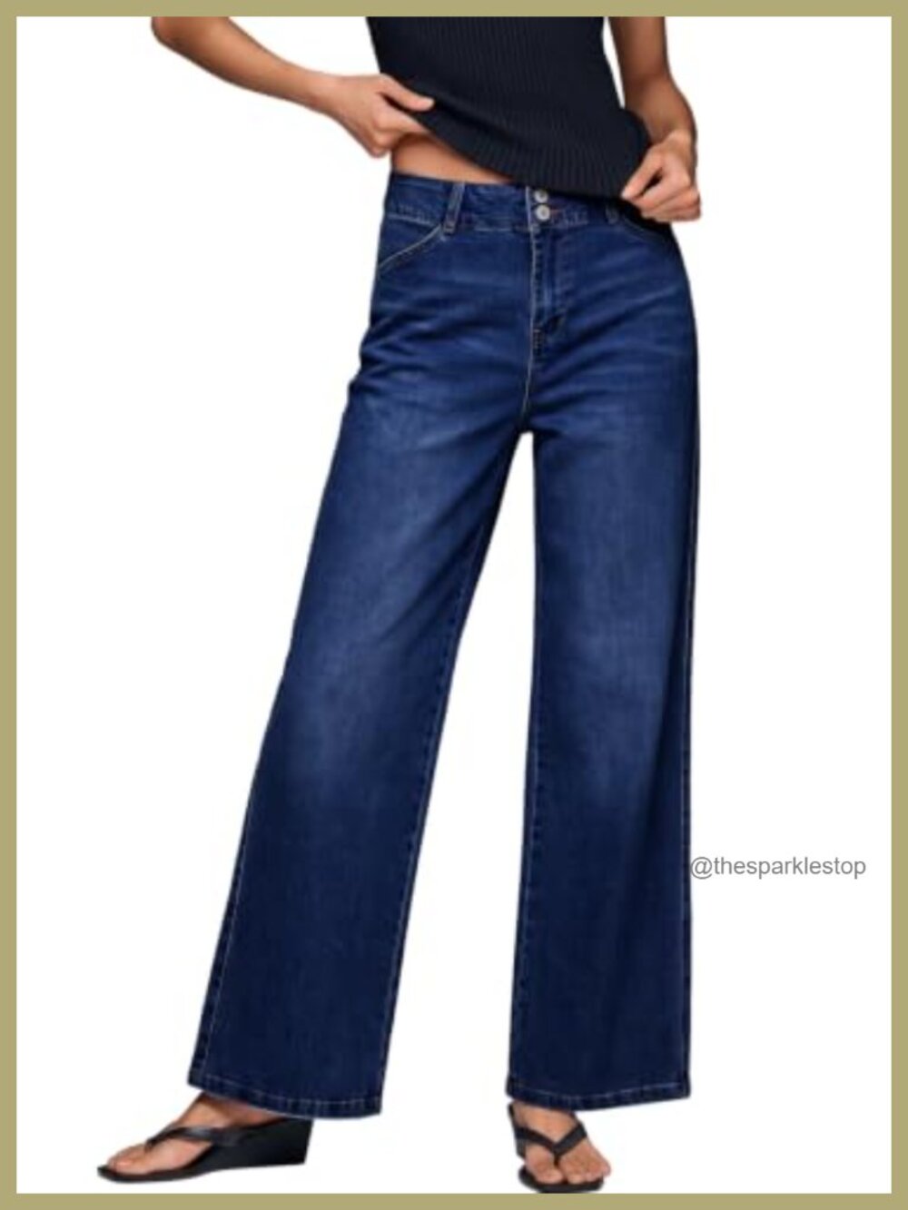 Women's High Waisted Wide Leg Jeans Tummy Control Stretchy Utility Pockets - Picture 1 of 6